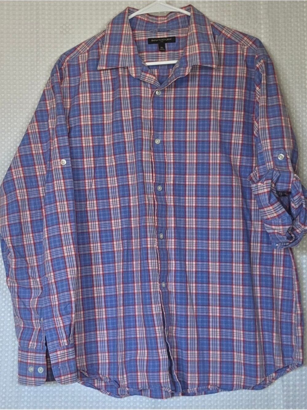 Banana Republic Plaid Button Down Shirt Men XL Blue Red Casual - Picture 3 of 8
